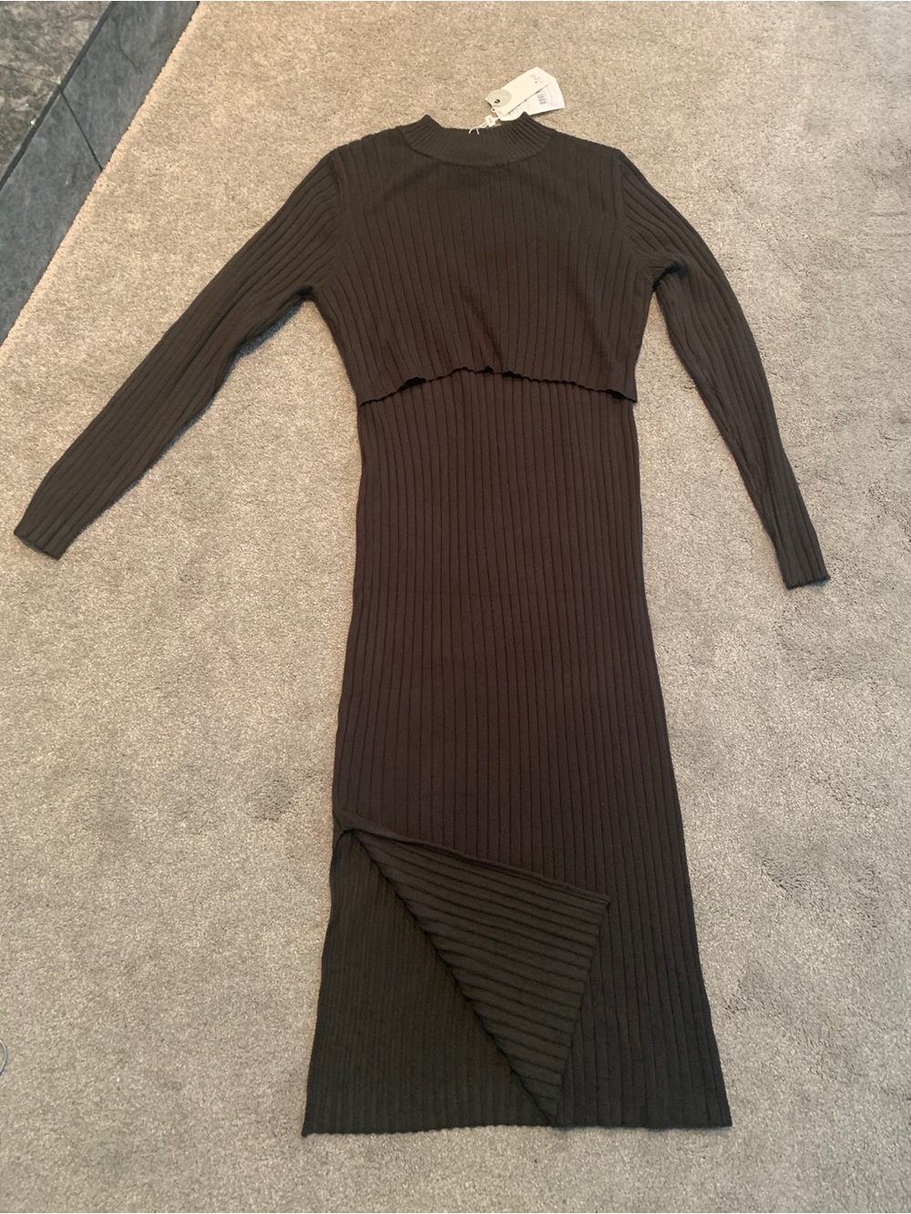 Ripe Maternity Ribbed Nursing Dress Long Sleeve Dark Brown L NWT